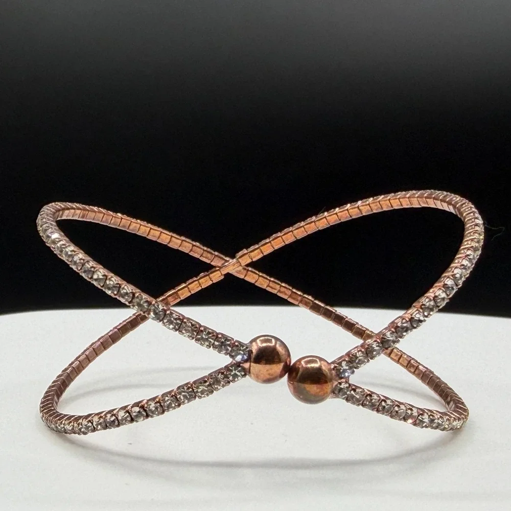 Rose Gold Tone Rhinestone Wrap Cuff Bracelet Minimalist Statement Gift for Her